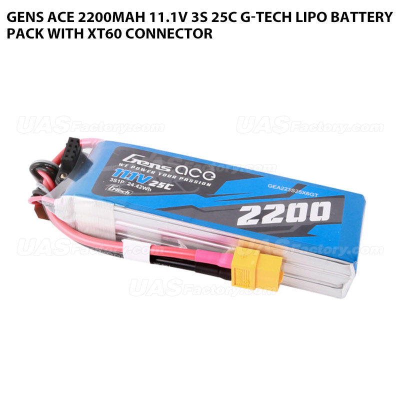 Gens Ace 2200mAh 11.1V 3S 25C G-Tech Lipo Battery Pack With XT60 Connector