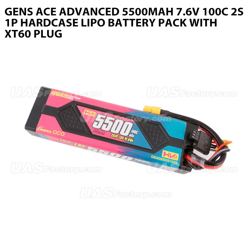 Gens Ace Advanced 5500mAh 7.6V 100C 2S1P HardCase Lipo Battery Pack With XT60 Plug