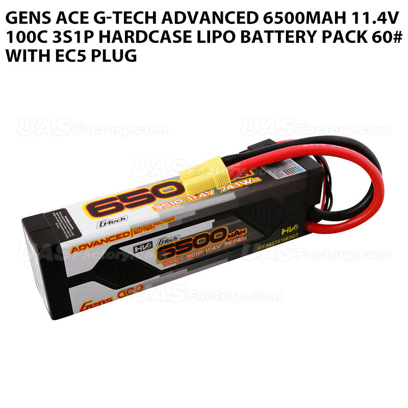 Gens Ace G-Tech Advanced 6500mAh 11.4V 100C 3S1P HardCase Lipo Battery Pack 60# With EC5 Plug