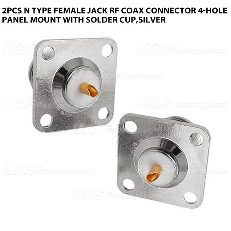 2pcs N type female jack RF coax connector 4-hole panel mount with solder cup,silver