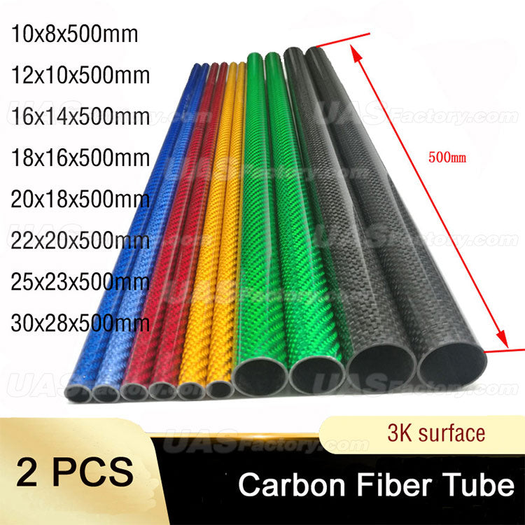 2Pcs/lot 500mm Carbon Fiber Tube 3K Glossy Surface Blue Red Silver Diameter 10mm 12mm 14mm 16mm 18mm 20mm 22mm 25mm 30mm