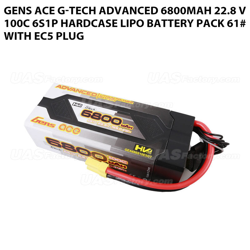 Gens Ace G-Tech Advanced 6800mAh 22.8 V 100C 6S1P HardCase Lipo Battery Pack 61# With EC5 Plug