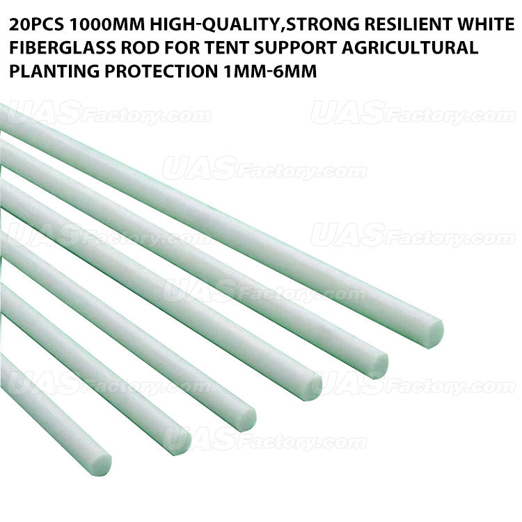 20pcs 1000mm High-Quality,Strong Resilient White Fiberglass Rod For Tent Support Agricultural Planting Protection 1mm-6mm