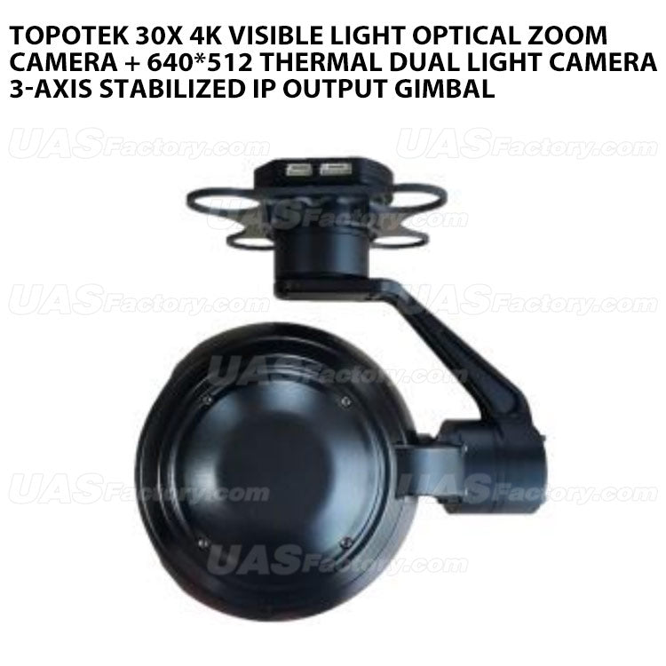 Topotek 30x 4k visible light Optical zoom camera + 640*512 thermal dual light camera 3-Axis Stabilized IP Output Gimbal