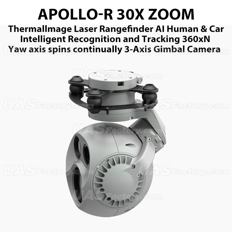 Apollo-R 30X Zoom Thermallmage Laser Rangefinder AI Human & Car Intelligent Recognition and Tracking 360xN Yaw axis spins continually 3-Axis Gimbal Camera