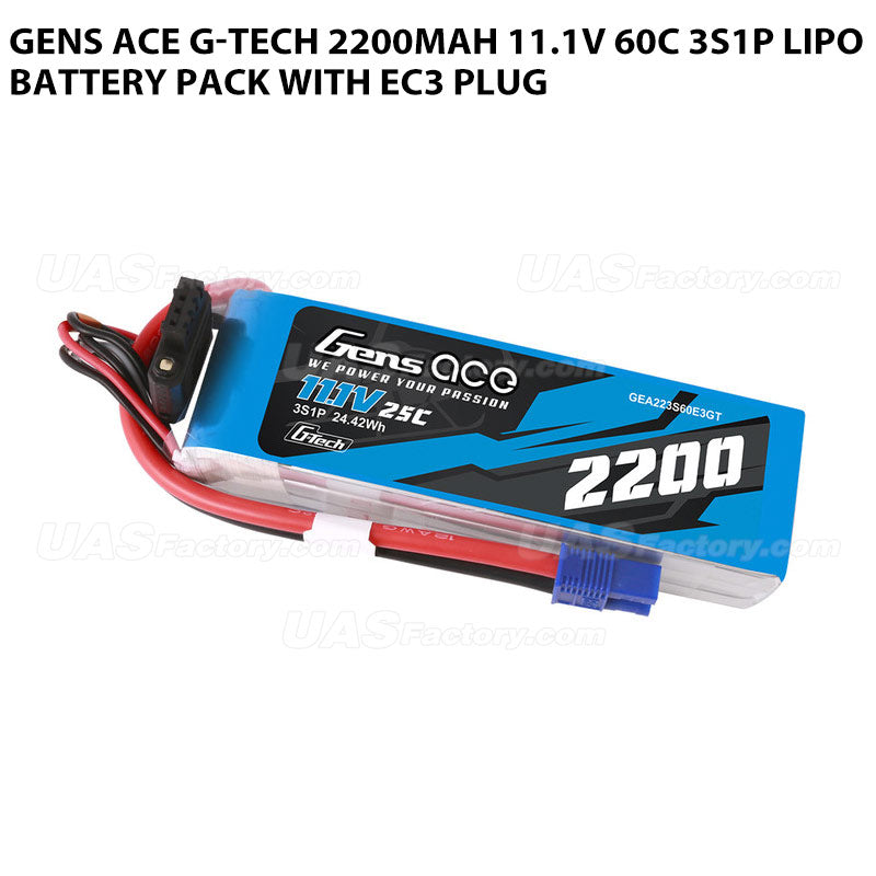 Gens Ace G-Tech 2200mAh 11.1V 60C 3S1P Lipo Battery Pack With EC3 Plug