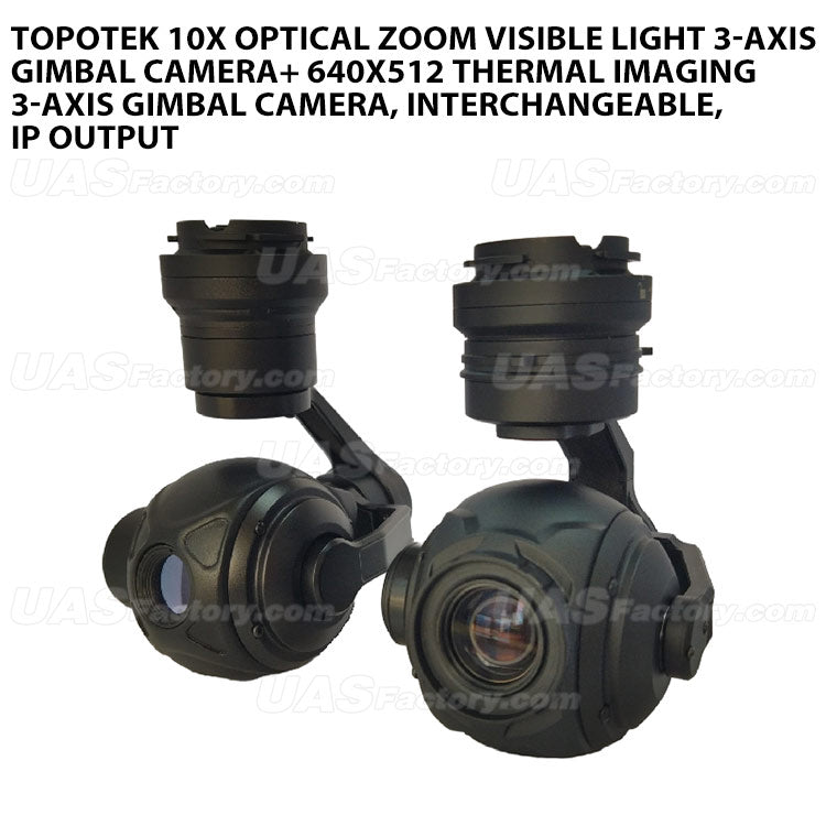 Topotek KIP10-G6 10x optical zoom visible light 3-axis Gimbal camera+ 640x512 thermal imaging 3-axis Gimbal camera, interchangeable, IP output