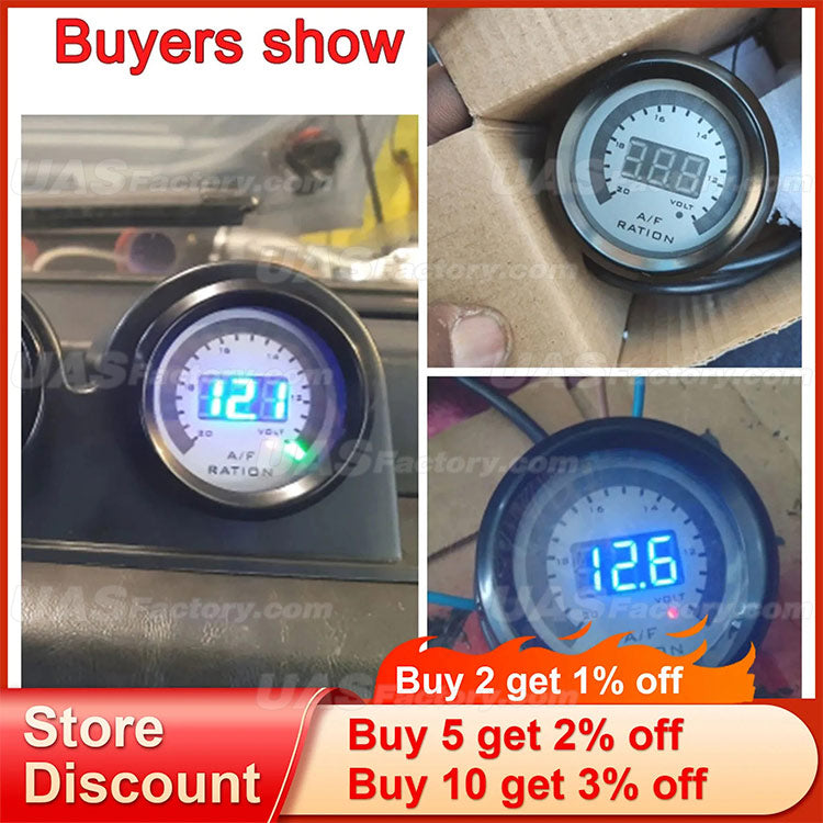 52mm Digital Air Fuel Ratio Gauge With Narrowband O2 Oxygen Sensor Car Gauge AFR Fit for 12V Car Voltmeter 2 in 1 Meter Voltage