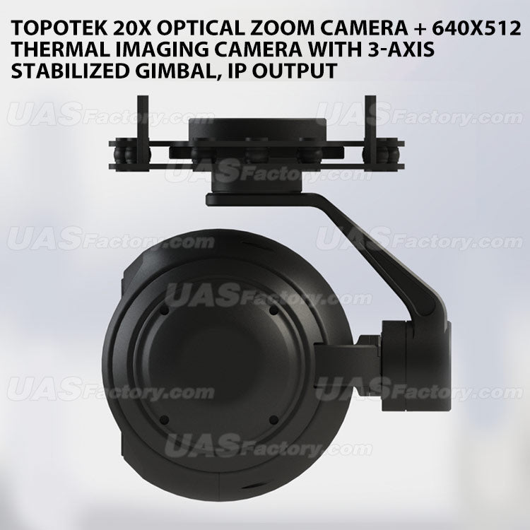 Topotek 20x Optical Zoom Camera + 640x512 Thermal Imaging Camera with 3-Axis Stabilized Gimbal, IP output