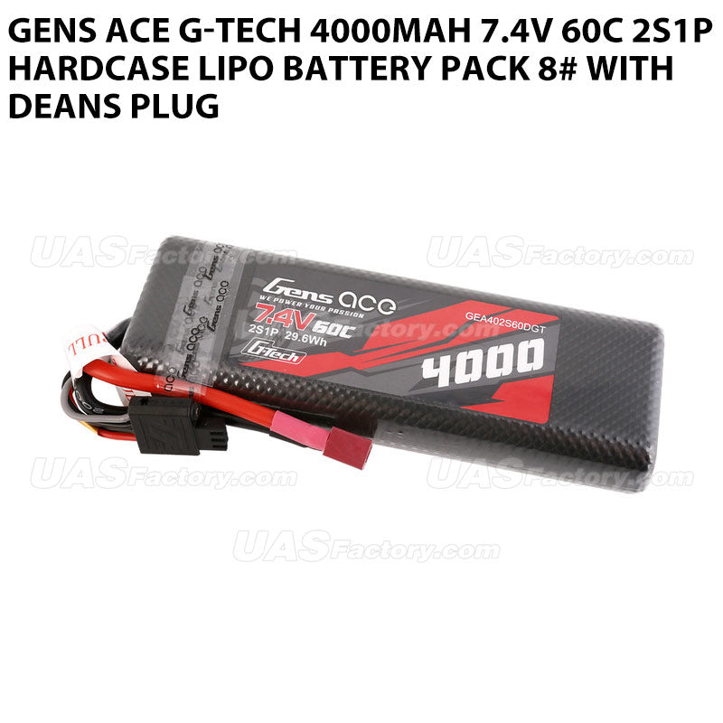 Gens Ace G-Tech 4000mAh 7.4V 60C 2S1P HardCase Lipo Battery Pack 8# With Deans Plug