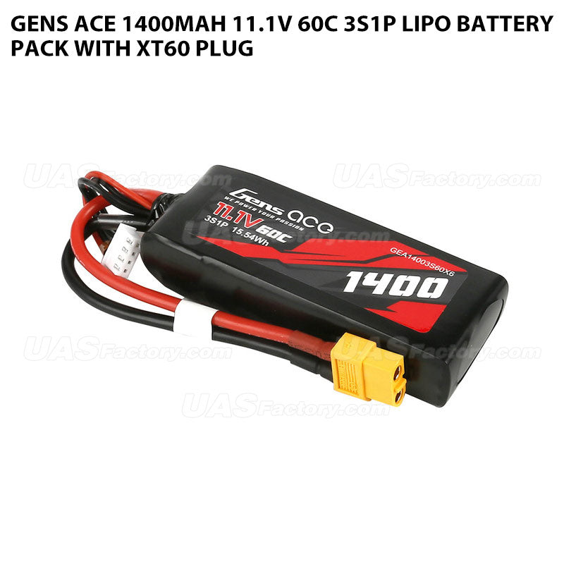 Gens Ace 1400mAh 11.1V 60C 3S1P Lipo Battery Pack With XT60 Plug