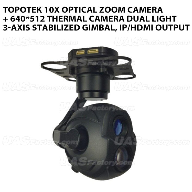 Topotek 10x Optical zoom camera + 640*512 thermal camera Dual light 3-Axis Stabilized Gimbal, IP/HDMI output