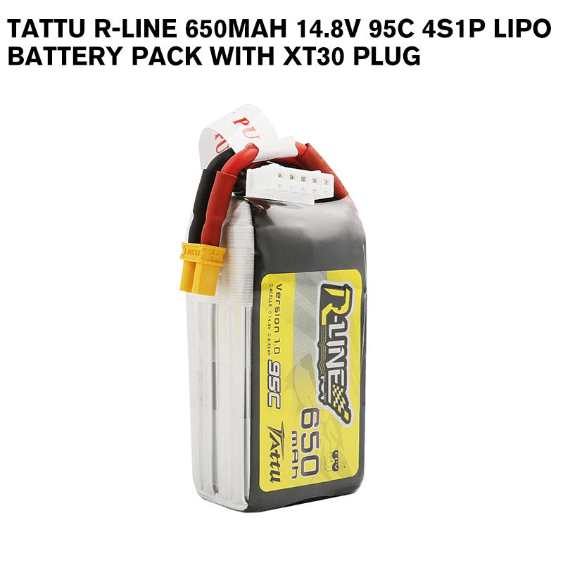 Tattu R-Line 650mAh 14.8V 95C 4S1P Lipo Battery Pack With XT30 Plug