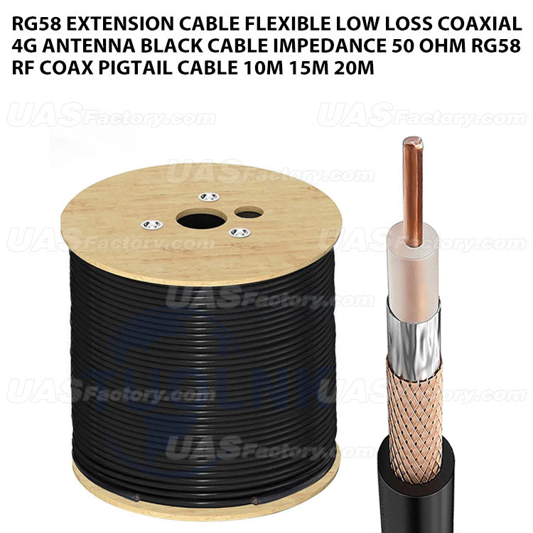 RG58 Extension Cable Flexible Low Loss Coaxial 4G Antenna Black Cable Impedance 50 Ohm RG58 RF Coax Pigtail Cable 10m 15m 20m