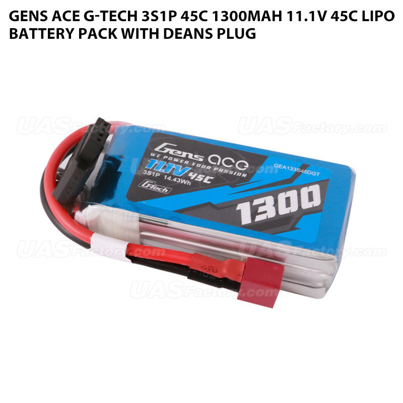 Gens Ace G-Tech 3S1P 45C 1300mAh 11.1V 45C Lipo Battery Pack With Deans Plug