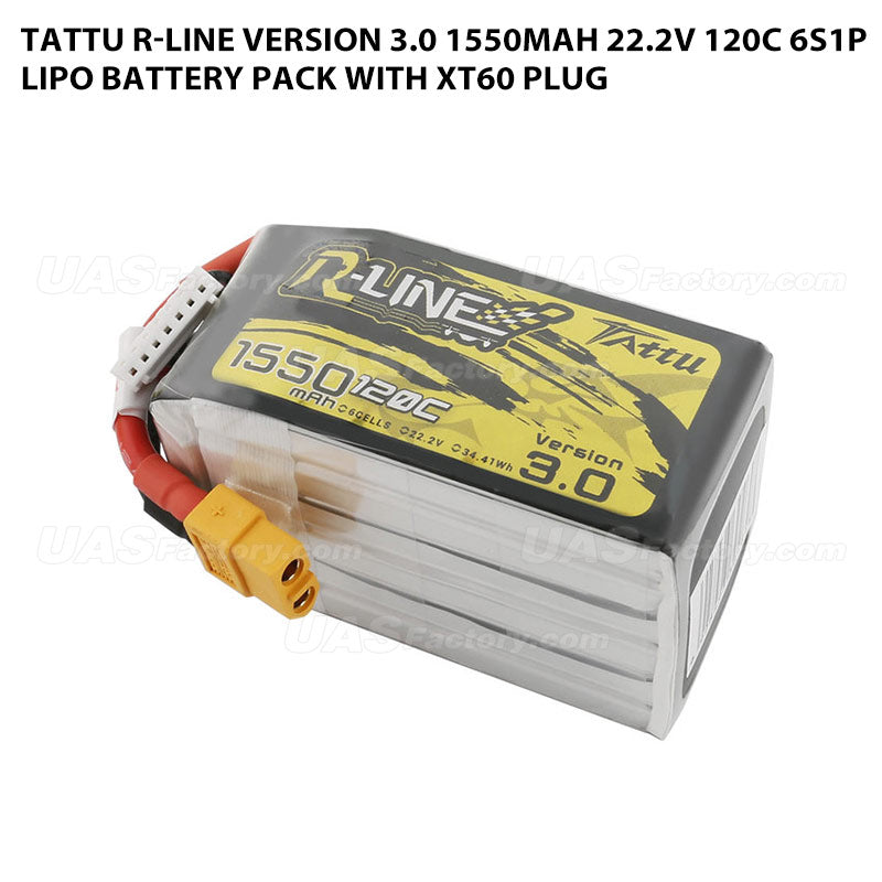 Tattu R-Line Version 3.0 1550mAh 22.2V 120C 6S1P Lipo Battery Pack With XT60 Plug