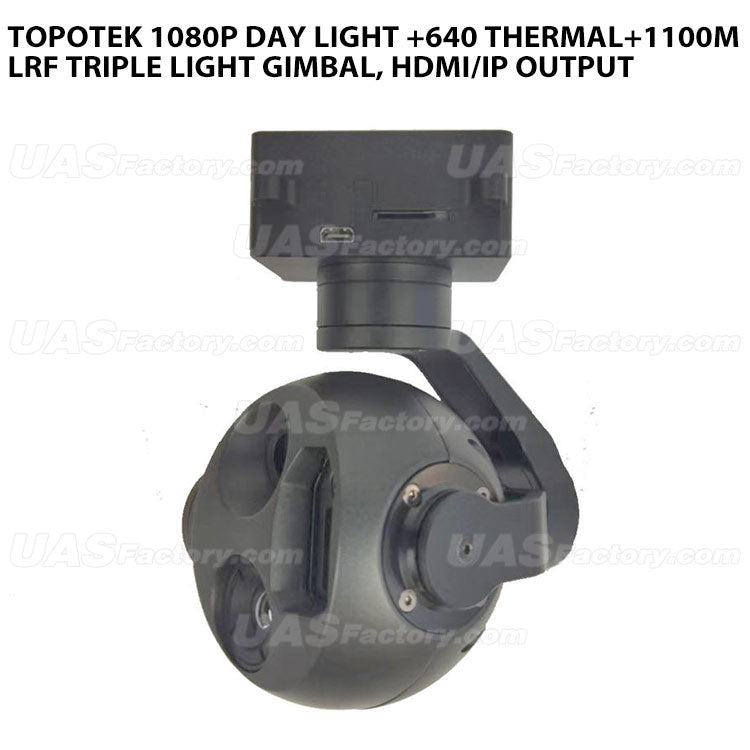 Topotek 1080P Day light +640 Thermal+1100m LRF Triple Light Gimbal, HDMI/IP output