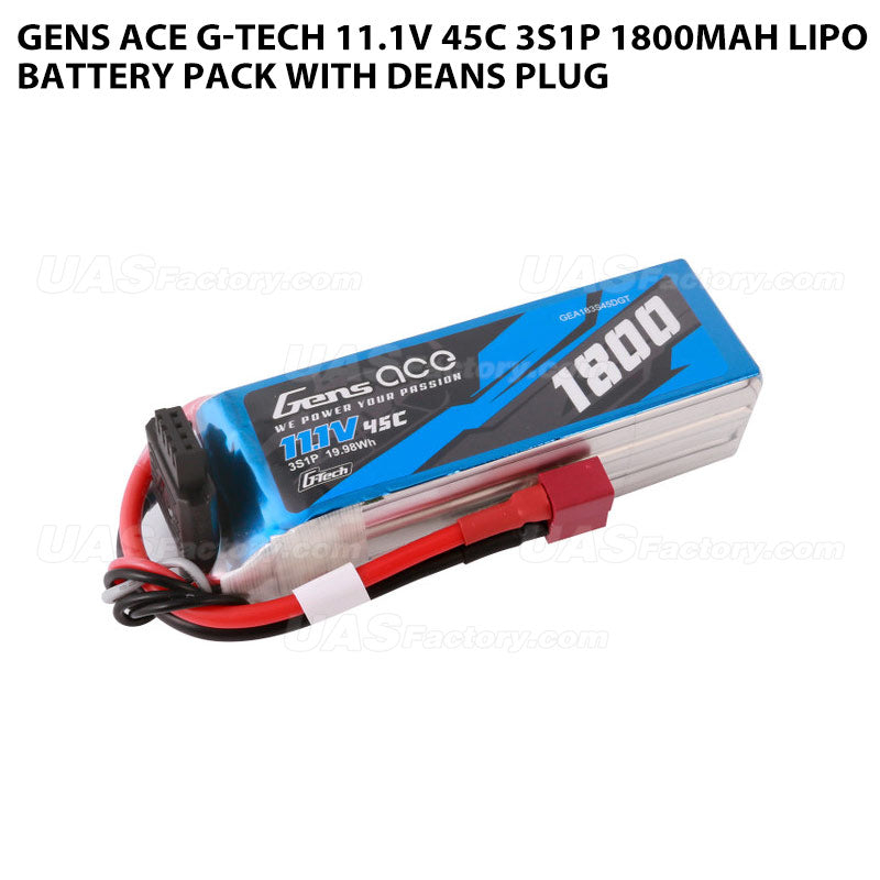 Gens Ace G-Tech 11.1V 45C 3S1P 1800mAh Lipo Battery Pack With Deans Plug