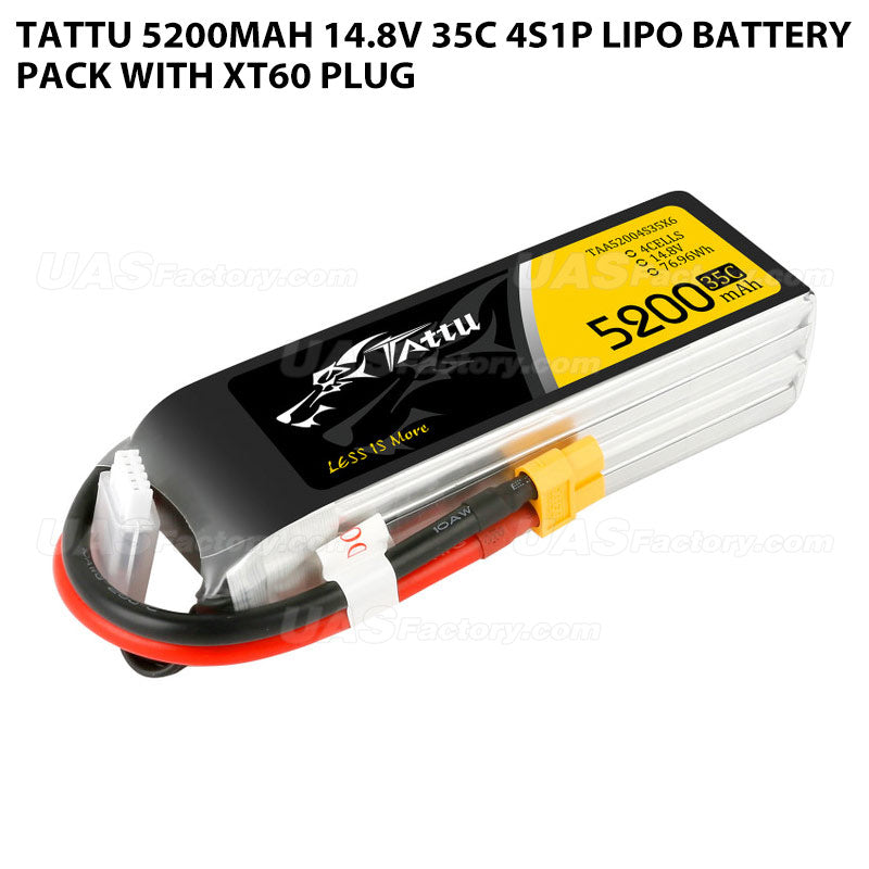 Tattu 5200mAh 14.8V 35C 4S1P Lipo Battery Pack With XT60 Plug