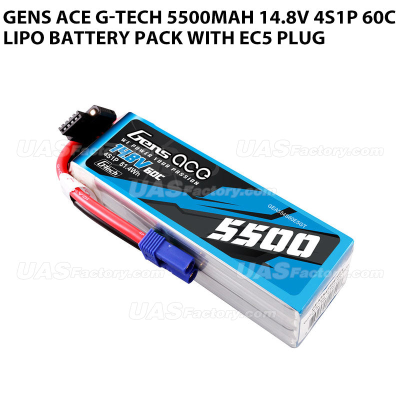 Gens Ace G-Tech 5500mAh 14.8V 4S1P 60C Lipo Battery Pack With EC5 Plug