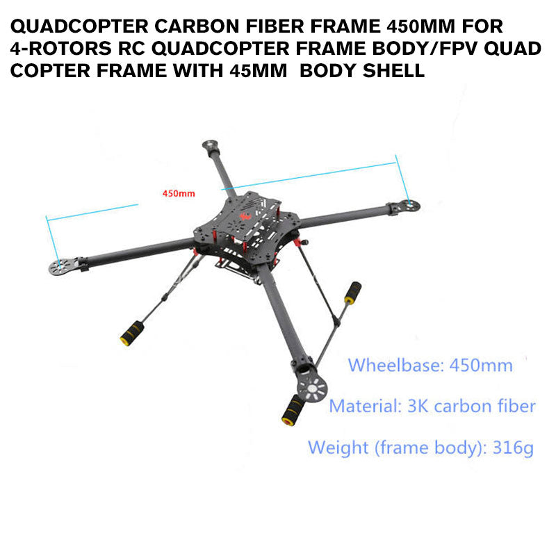 Quadcopter Carbon Fiber Frame 450mm for 4-rotors RC Quadcopter frame body/FPV Quad copter Frame with 45mm Body Shell