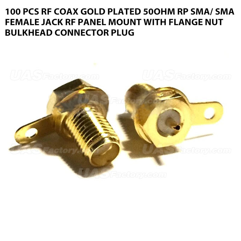 100 Pcs RF Coax Gold Plated 50ohm RP SMA/ SMA Female Jack RF Panel Mount with flange nut bulkhead Connector Plug