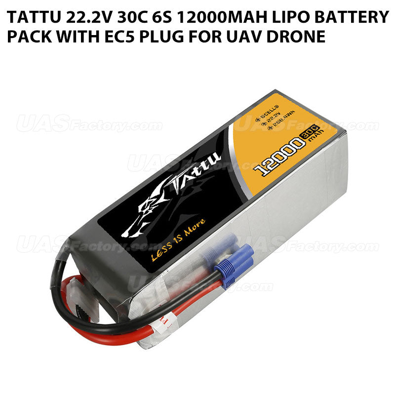 Tattu 22.2V 30C 6S 12000mAh Lipo Battery Pack With EC5 Plug For UAV Drone