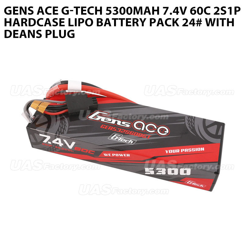 Gens Ace G-Tech 5300mAh 7.4V 60C 2S1P HardCase Lipo Battery Pack 24# With Deans Plug