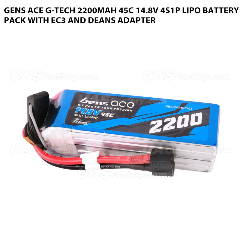 Gens Ace G-Tech 2200mAh 45C 14.8V 4S1P Lipo Battery Pack With EC3 And Deans Adapter