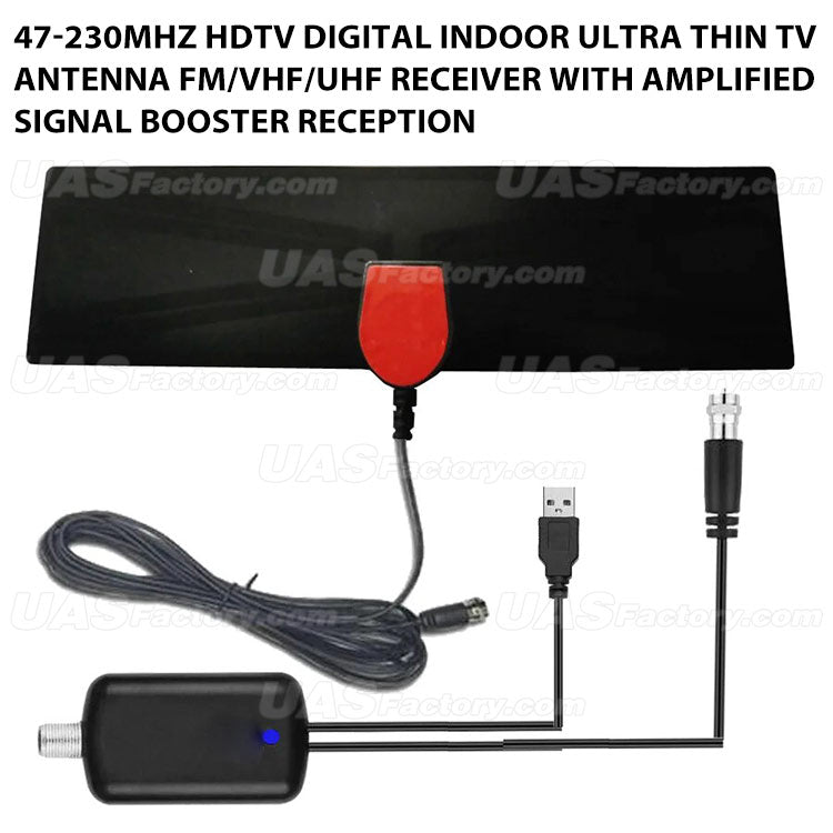 47-230MHz HDTV Digital Indoor Ultra Thin TV Antenna FM/VHF/UHF Receiver with Amplified Signal Booster Reception