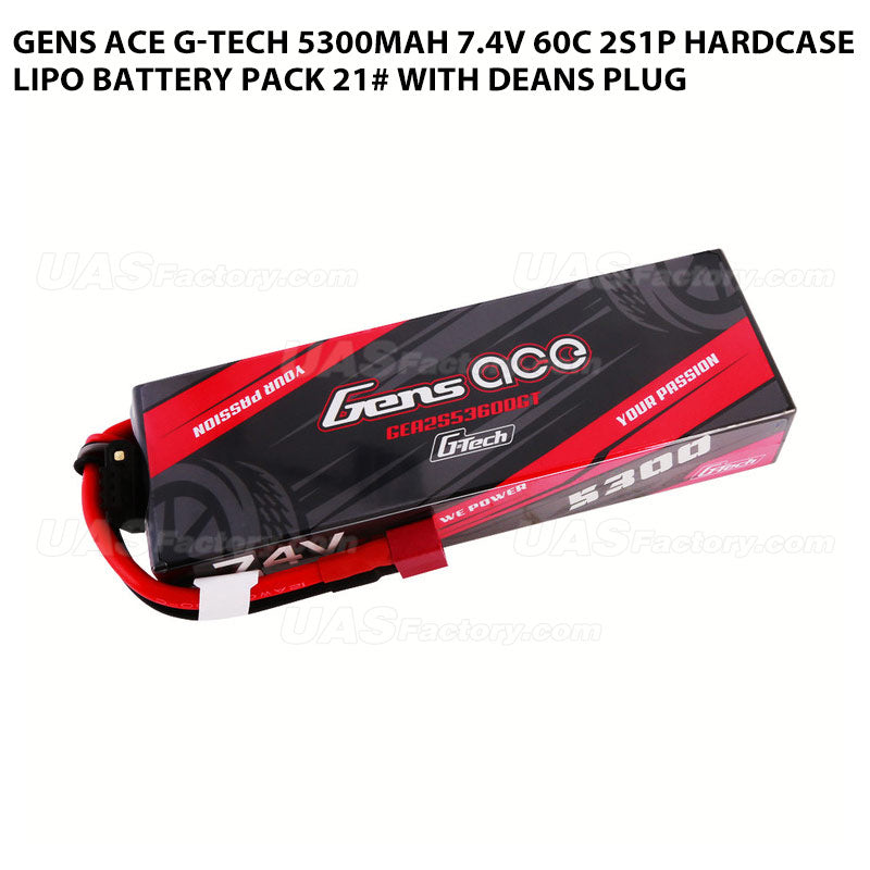 Gens Ace G-Tech 5300mAh 7.4V 60C 2S1P HardCase Lipo Battery Pack 21# With Deans Plug