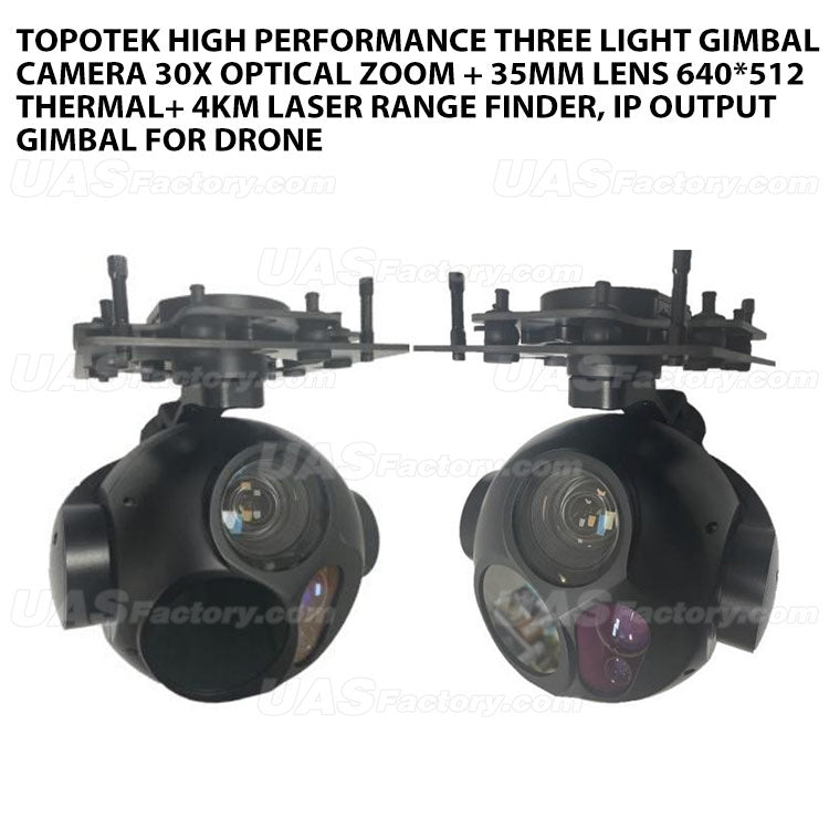 Topotek KIP30G635L40A HIGH PERFORMANCE THREE LIGHT GIMBAL CAMERA 30X OPTICAL ZOOM + 35MM LENS 640*512 THERMAL+ 4KM LASER RANGE FINDER, IP OUTPUT GIMBAL FOR DRONE