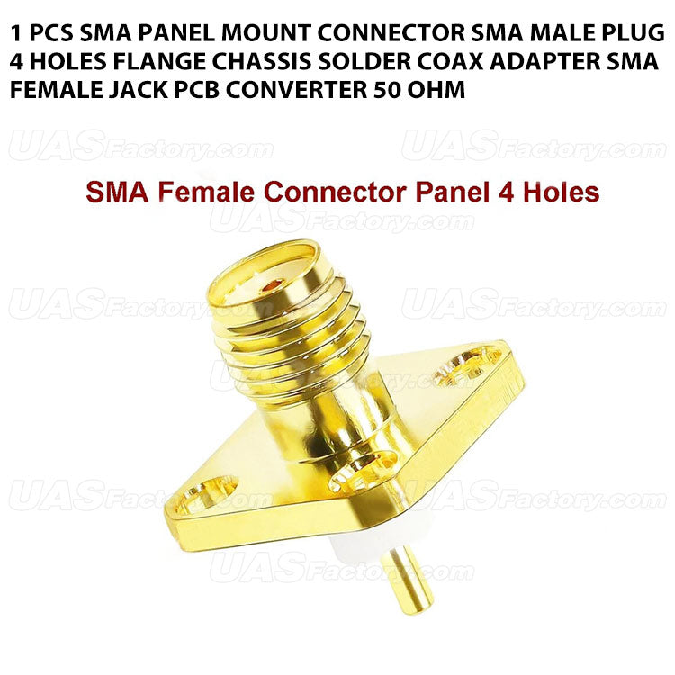 1 Pcs SMA Panel Mount Connector SMA Male Plug 4 Holes Flange Chassis Solder Coax Adapter SMA Female Jack PCB Converter 50 Ohm