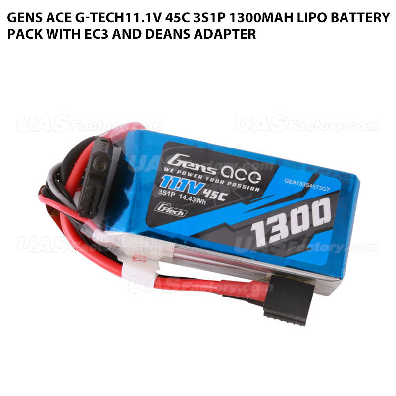 Gens Ace G-Tech11.1V 45C 3S1P 1300mAh Lipo Battery Pack With EC3 And Deans Adapter