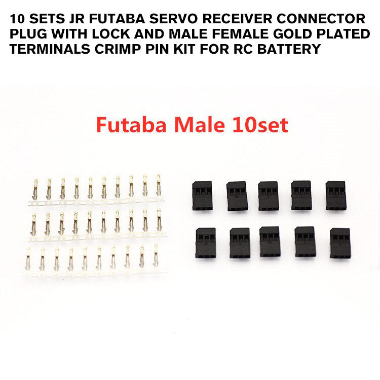 10 sets Jr Futaba Servo Receiver Connector Plug with Lock and Male Female Gold Plated terminals Crimp Pin Kit for RC battery