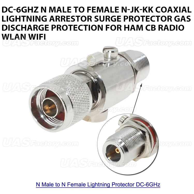 DC-6GHz N Male to Female N-JK-KK Coaxial Lightning Arrestor Surge Protector Gas Discharge Protection for HAM CB Radio WLAN WiFi