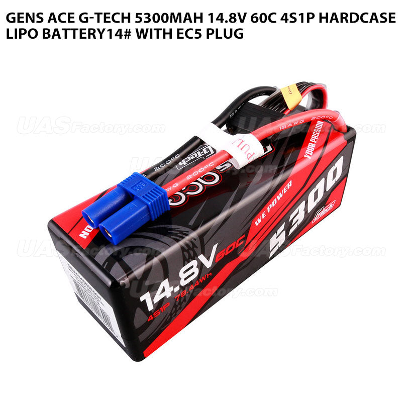 Gens Ace G-Tech 5300mAh 14.8V 60C 4S1P HardCase Lipo Battery14# With EC5 Plug