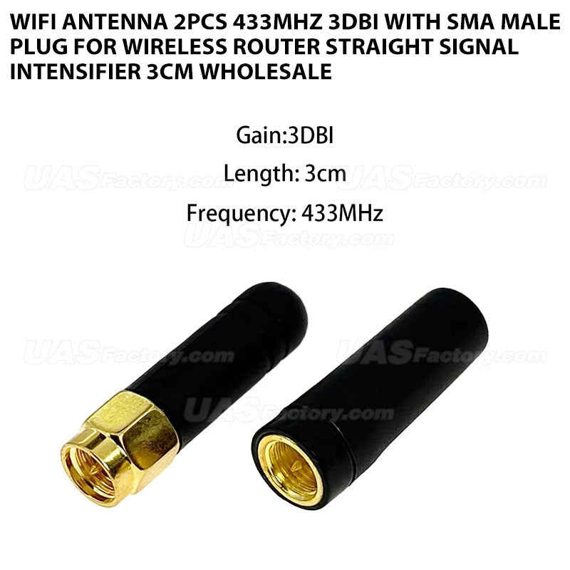 Wifi Antenna 2pcs 433MHz 3dBi with SMA Male Plug for Wireless Router Straight Signal Intensifier 3cm Wholesale