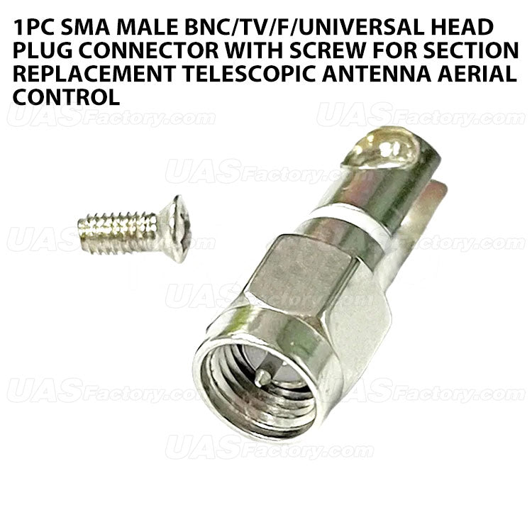 1pc SMA Male BNC/TV/F/Universal Head Plug Connector with Screw for Section Replacement Telescopic Antenna Aerial Control