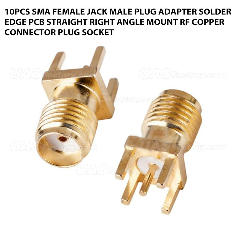 10Pcs SMA Female Jack Male Plug Adapter Solder Edge PCB Straight Right angle Mount RF Copper Connector Plug Socket