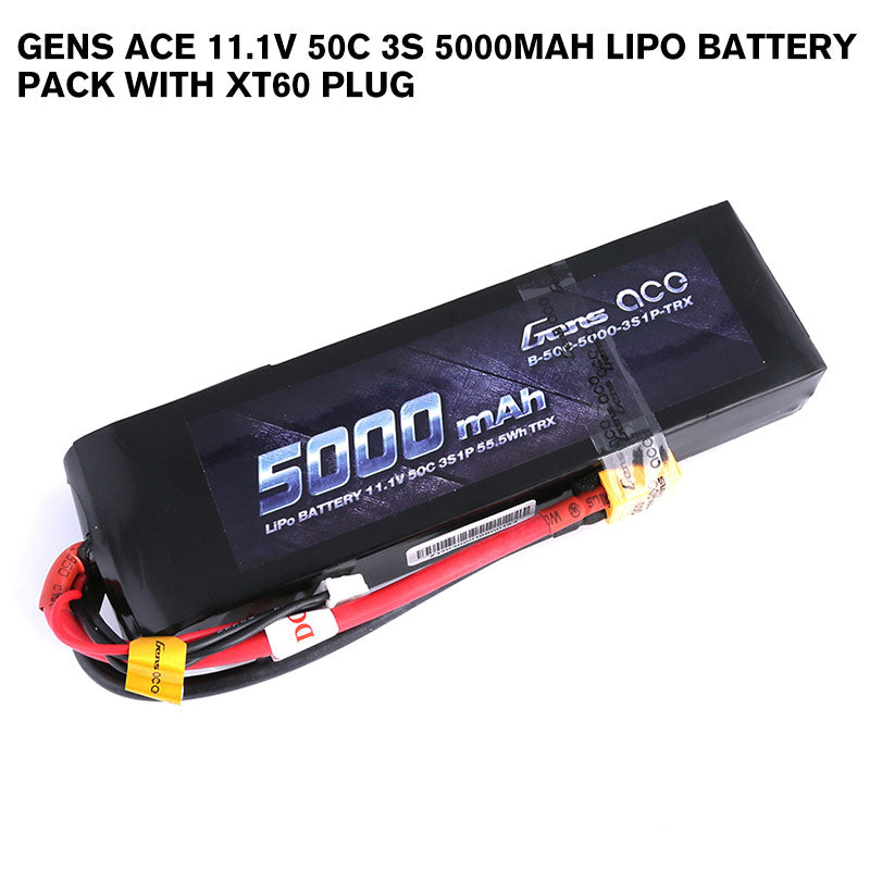 Gens Ace 11.1V 50C 3S 5000mAh Lipo Battery Pack With XT60 Plug