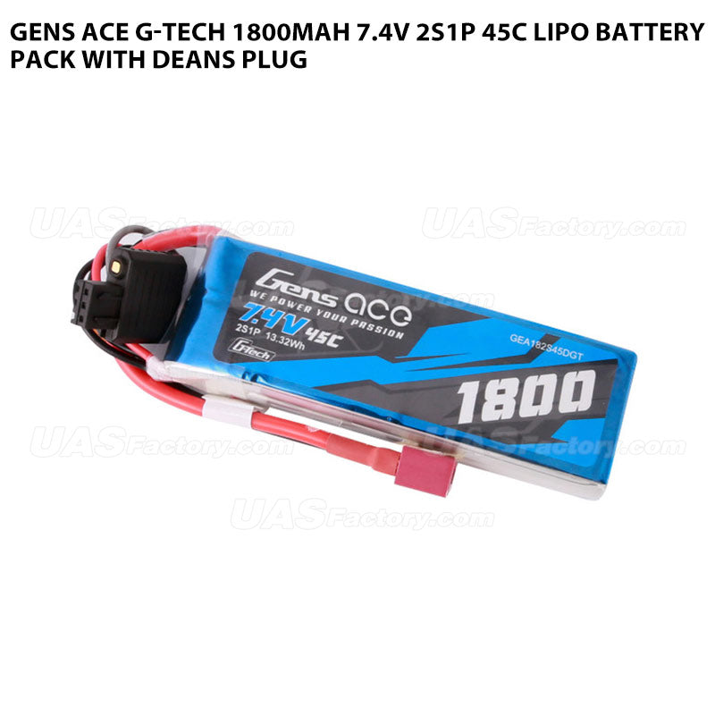 Gens Ace G-Tech 1800mAh 7.4V 2S1P 45C Lipo Battery Pack With Deans Plug