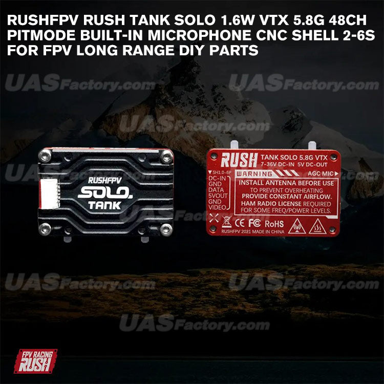 RUSHFPV RUSH TANK SOLO 1.6W VTX 5.8G 48CH PitMode Built-in Microphone CNC Shell 2-6S for FPV Long Range DIY Parts