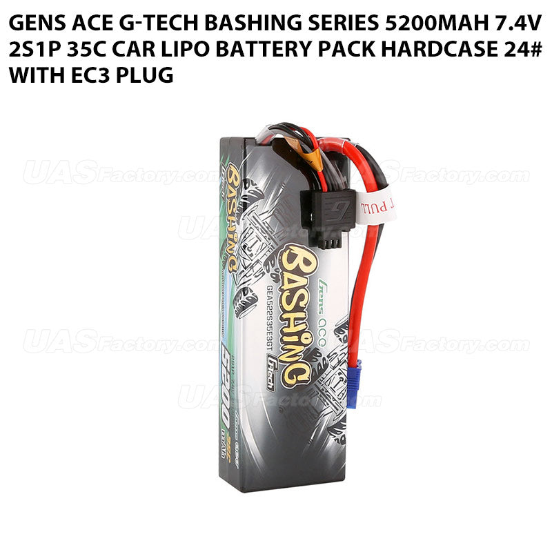 Gens Ace G-Tech Bashing Series 5200mAh 7.4V 2S1P 35C Car Lipo Battery Pack Hardcase 24# With EC3 Plug