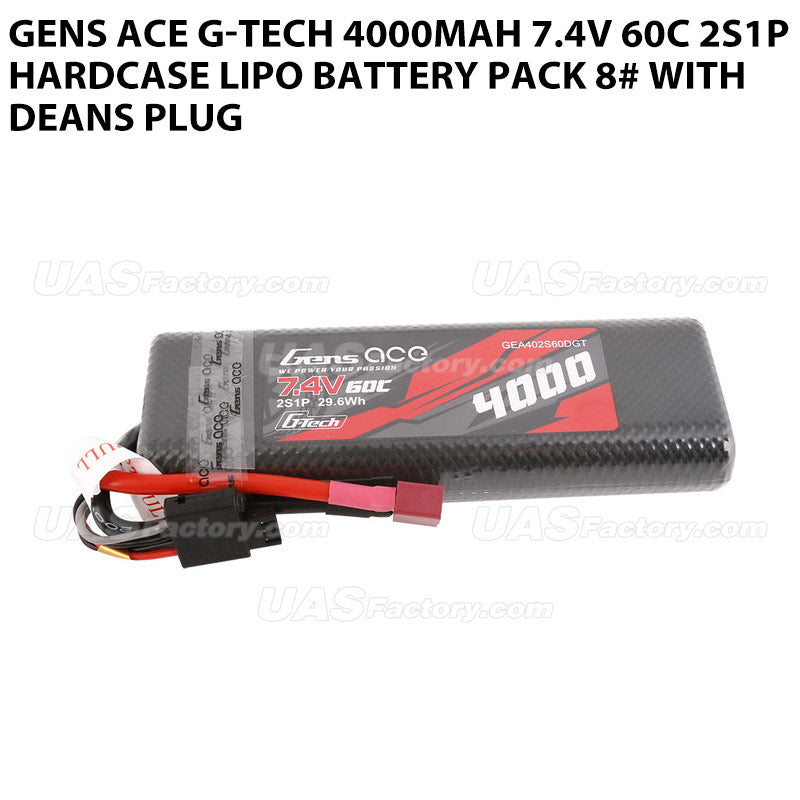 Gens Ace G-Tech 4000mAh 7.4V 60C 2S1P HardCase Lipo Battery Pack 8# With Deans Plug