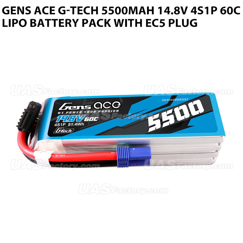 Gens Ace G-Tech 5500mAh 14.8V 4S1P 60C Lipo Battery Pack With EC5 Plug