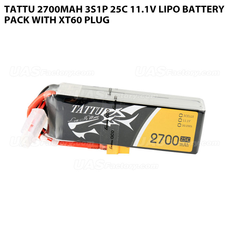 Tattu 2700mAh 3S1P 25C 11.1V Lipo Battery Pack With XT60 Plug