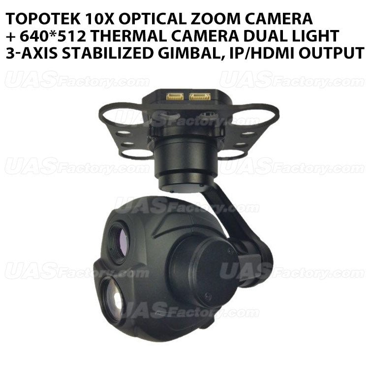 Topotek 10x Optical zoom camera + 640*512 thermal camera Dual light 3-Axis Stabilized Gimbal, IP/HDMI output