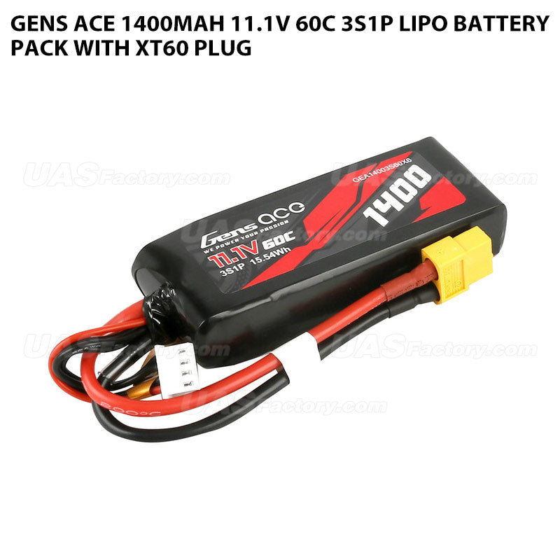 Gens Ace 1400mAh 11.1V 60C 3S1P Lipo Battery Pack With XT60 Plug