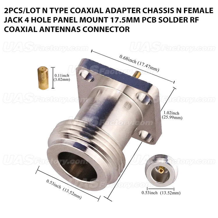 2pcs/Lot N Type Coaxial Adapter Chassis N Female Jack 4 Hole Panel Mount 17.5mm PCB Solder RF Coaxial Antennas Connector